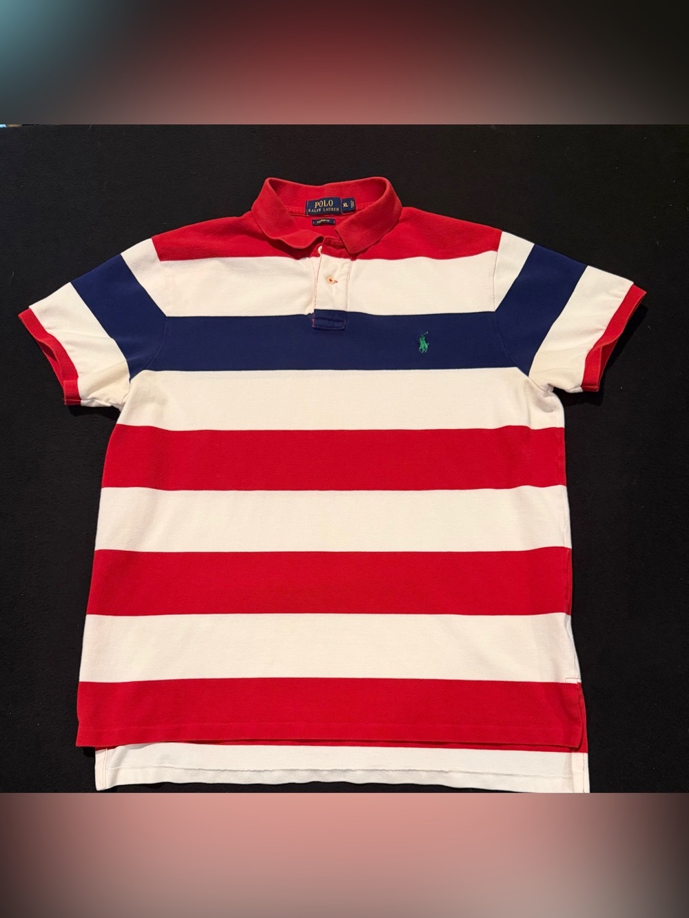 Polo Ralph Lauren White Red Striped Pony With Green Pony Logo Mens Size XL